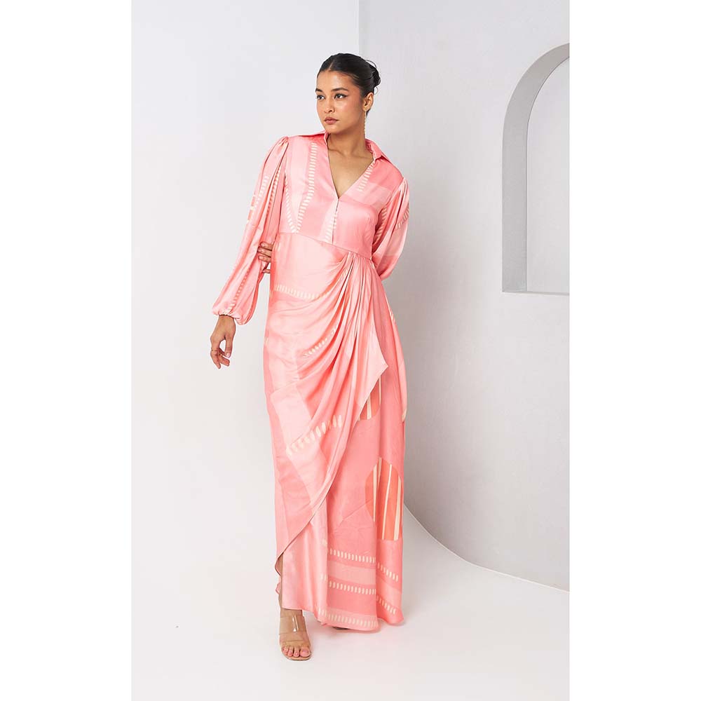 Vedika M Pink Printed Draped Skirt Style Dress