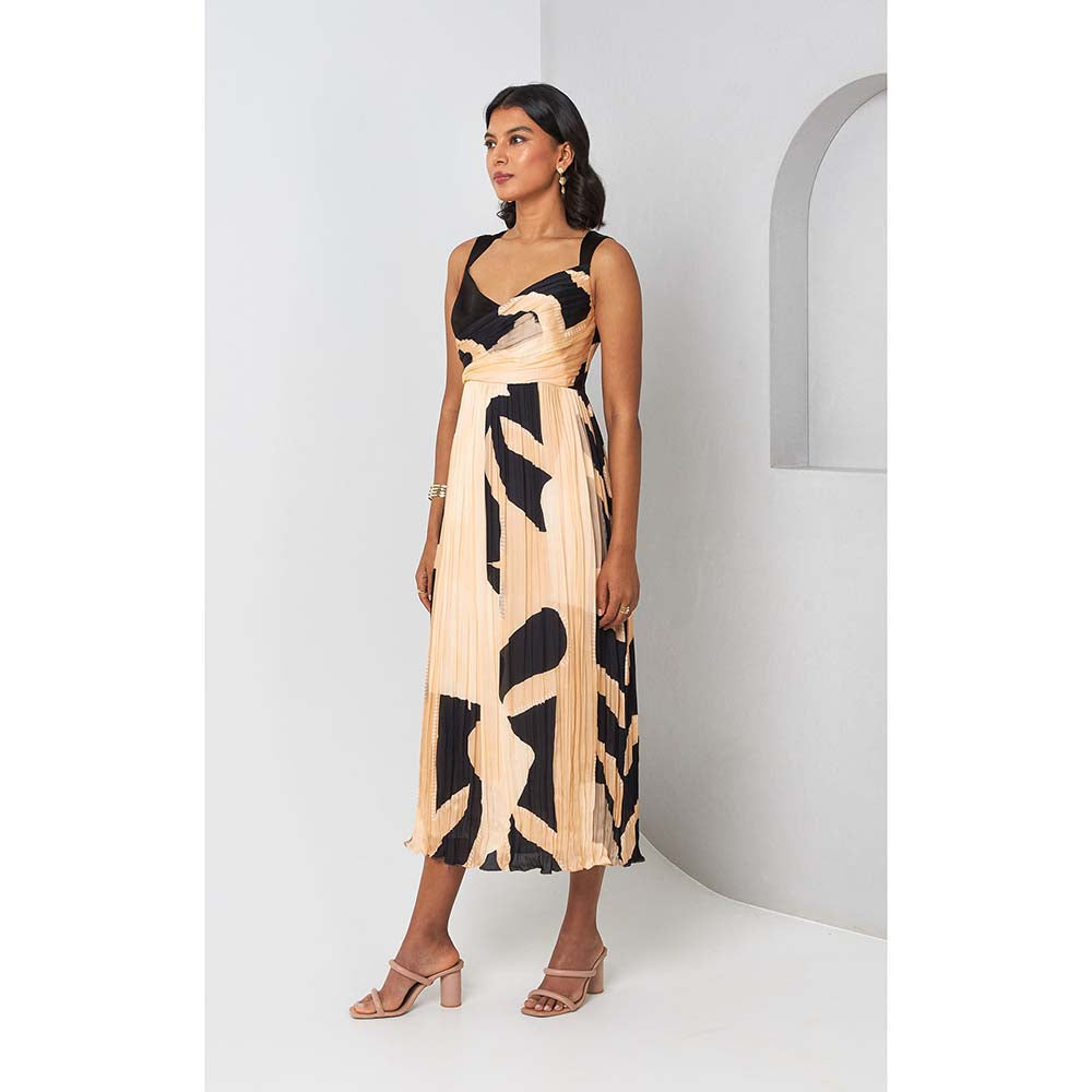 Vedika M Beige Printed Midi Dress