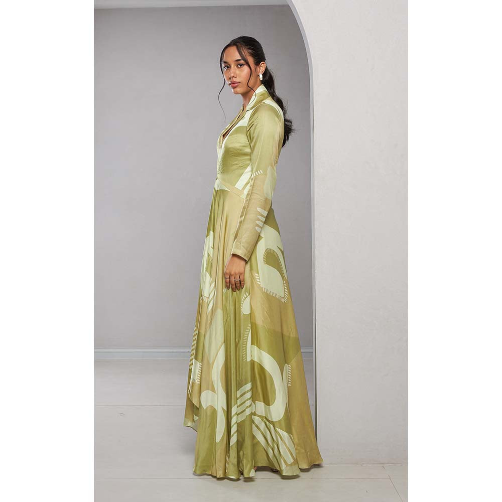 Vedika M Green Printed Long Dress