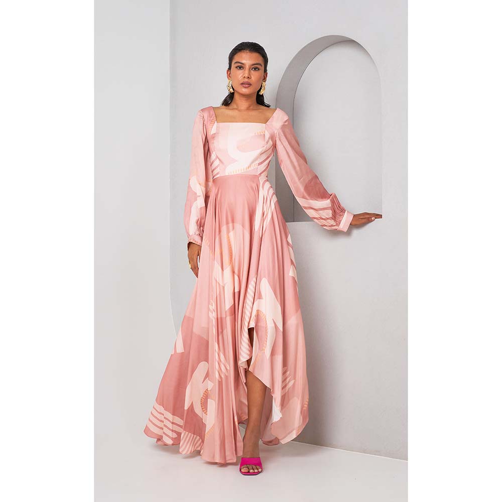 Vedika M Mauve Printed Asymmetric Long Dress.