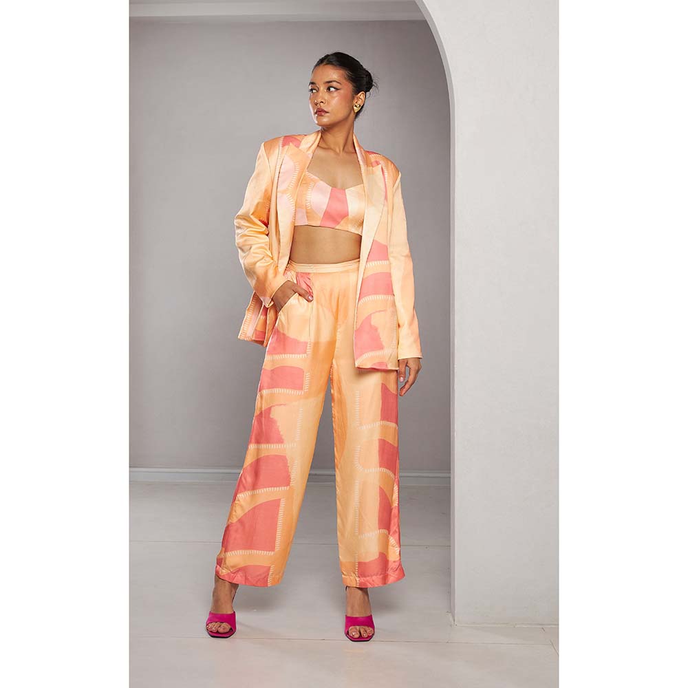 Vedika M Orange Monotone Blazer with Bustier and Pant (Set of 3)