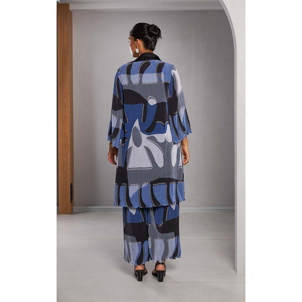 Vedika M Blue Micro Jacket with Bustier and Pant (Set of 3)