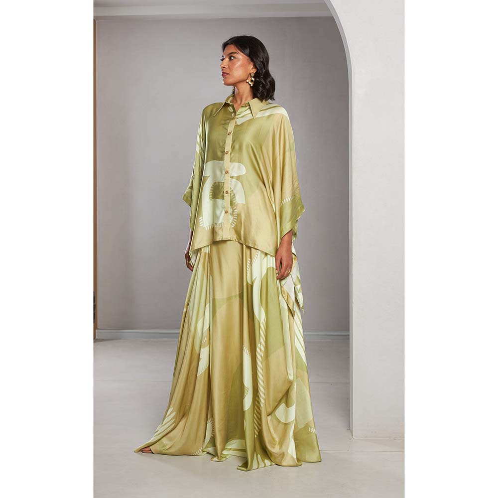 Vedika M Green Flowy Shirt with Skirt (Set of 2)