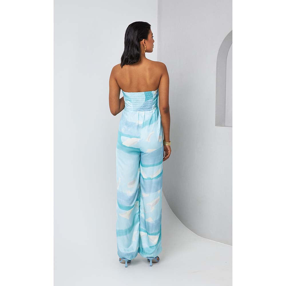 Vedika M Blue Printed Strapless Jumpsuit