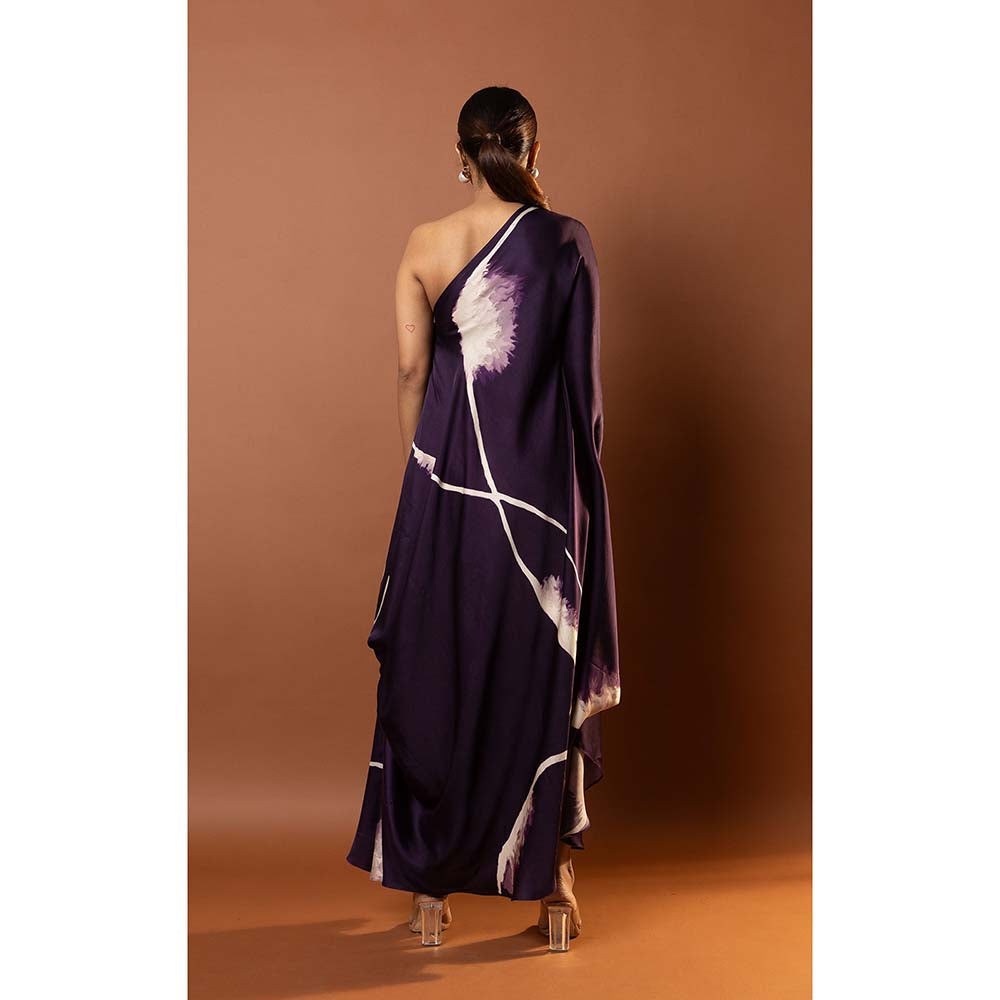 Vedika M Purple Printed Style One Shoulder Drape Dress