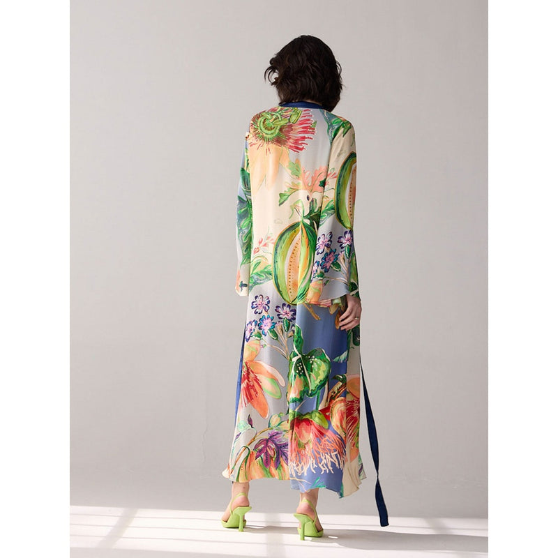 Verb Blue Printed Tie-Up Neck Gemma Dress