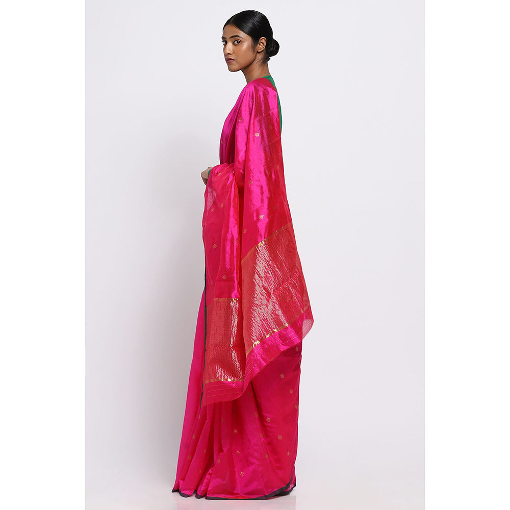 Via East Gulabi Silk Chanderi Saree with Unstitched Blouse