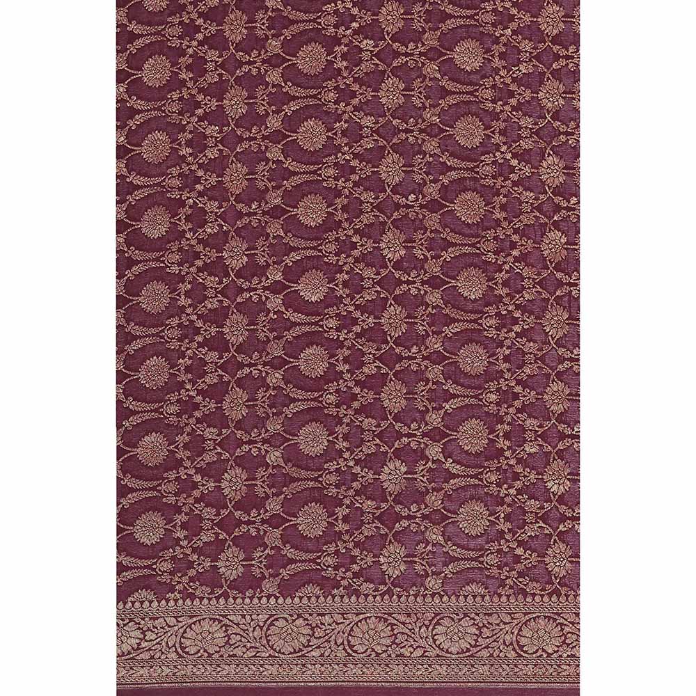 Via East Wine Crepe Banarasi Sitara Saree with Unstitched Blouse
