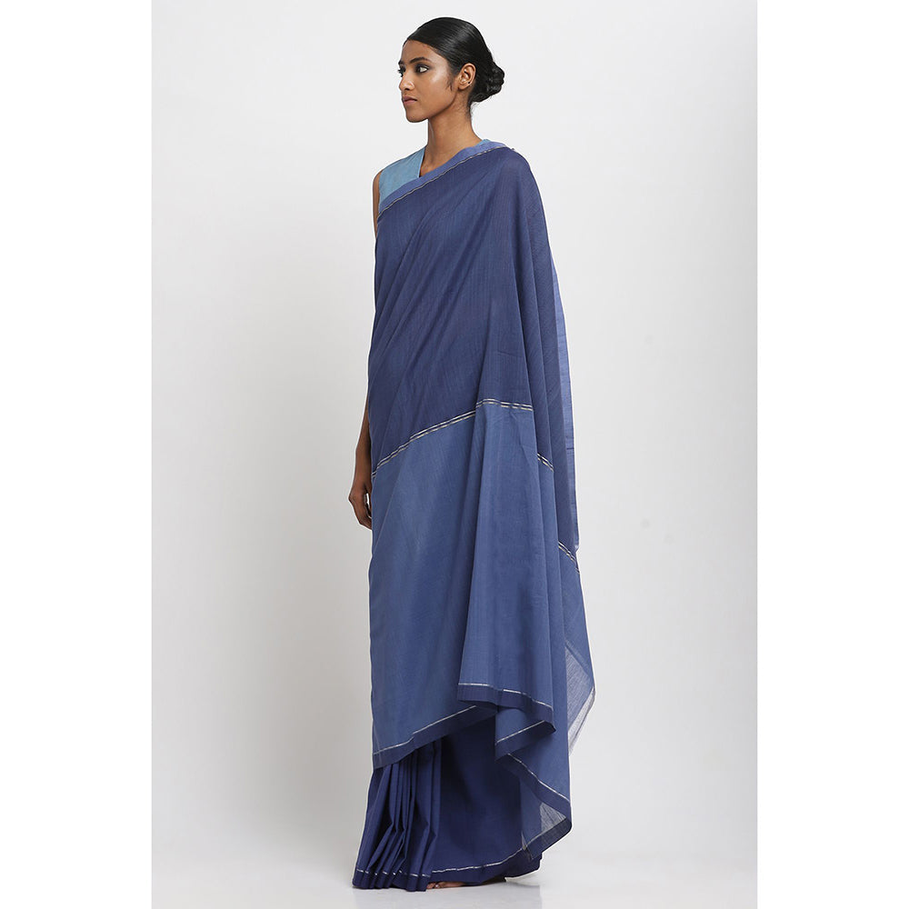Via East Blue Sooti Tashi Saree With Unstitched Blouse