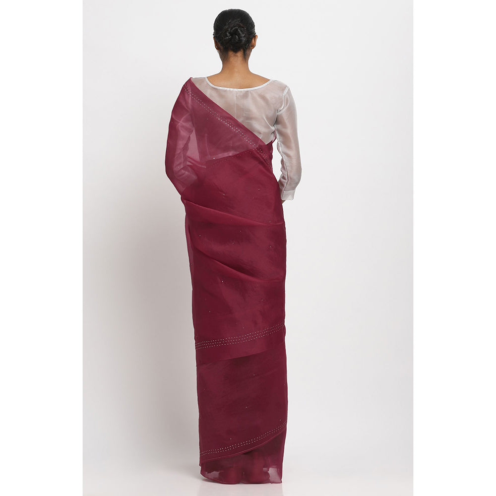 Via East Maroon Organza Embellished & Sequined Ratna Saree