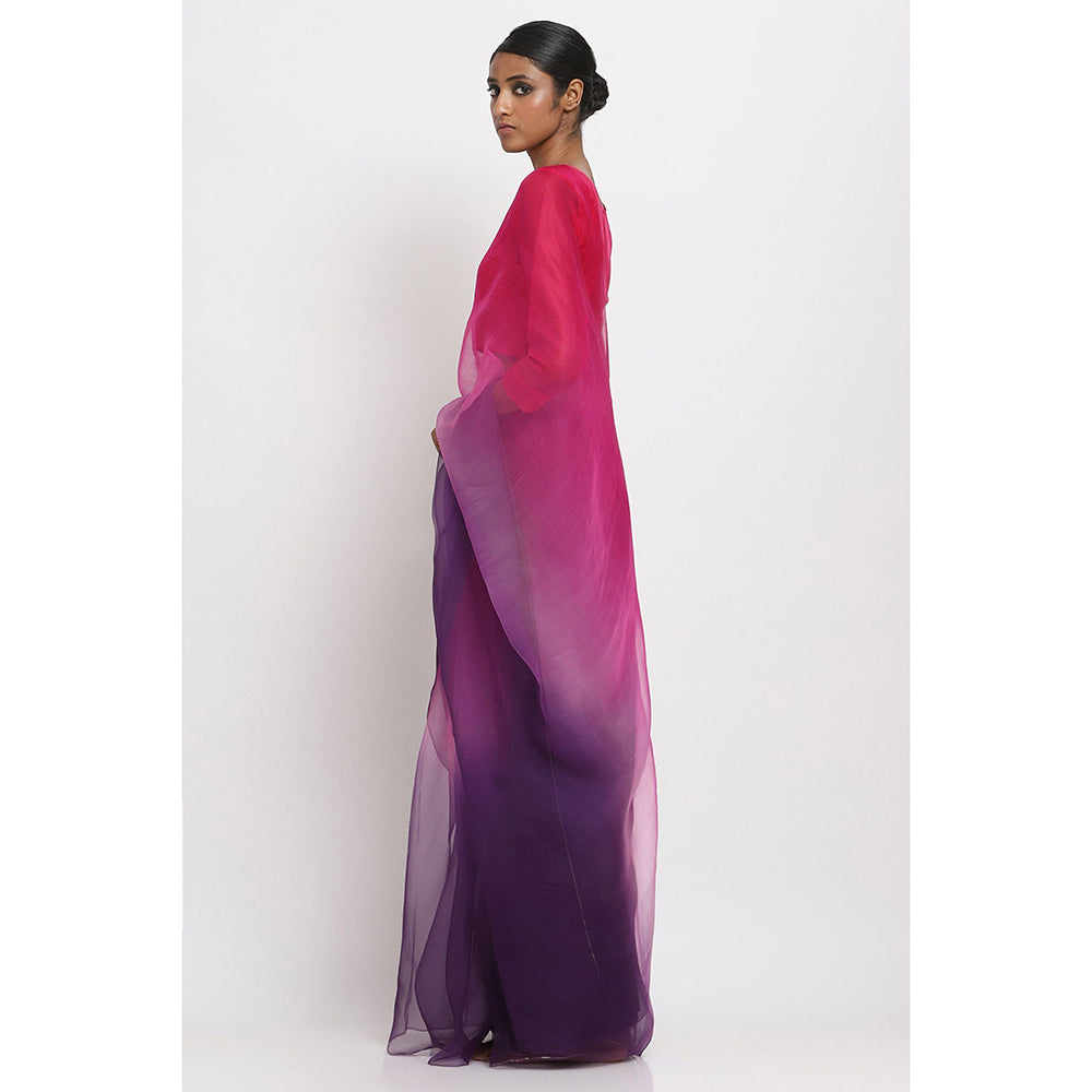 Via East Purple and Pink Ombre Organza Saree