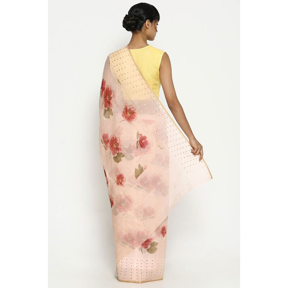 Via East Chhavi Pink Organza Floral Saree with Unstitched Blouse