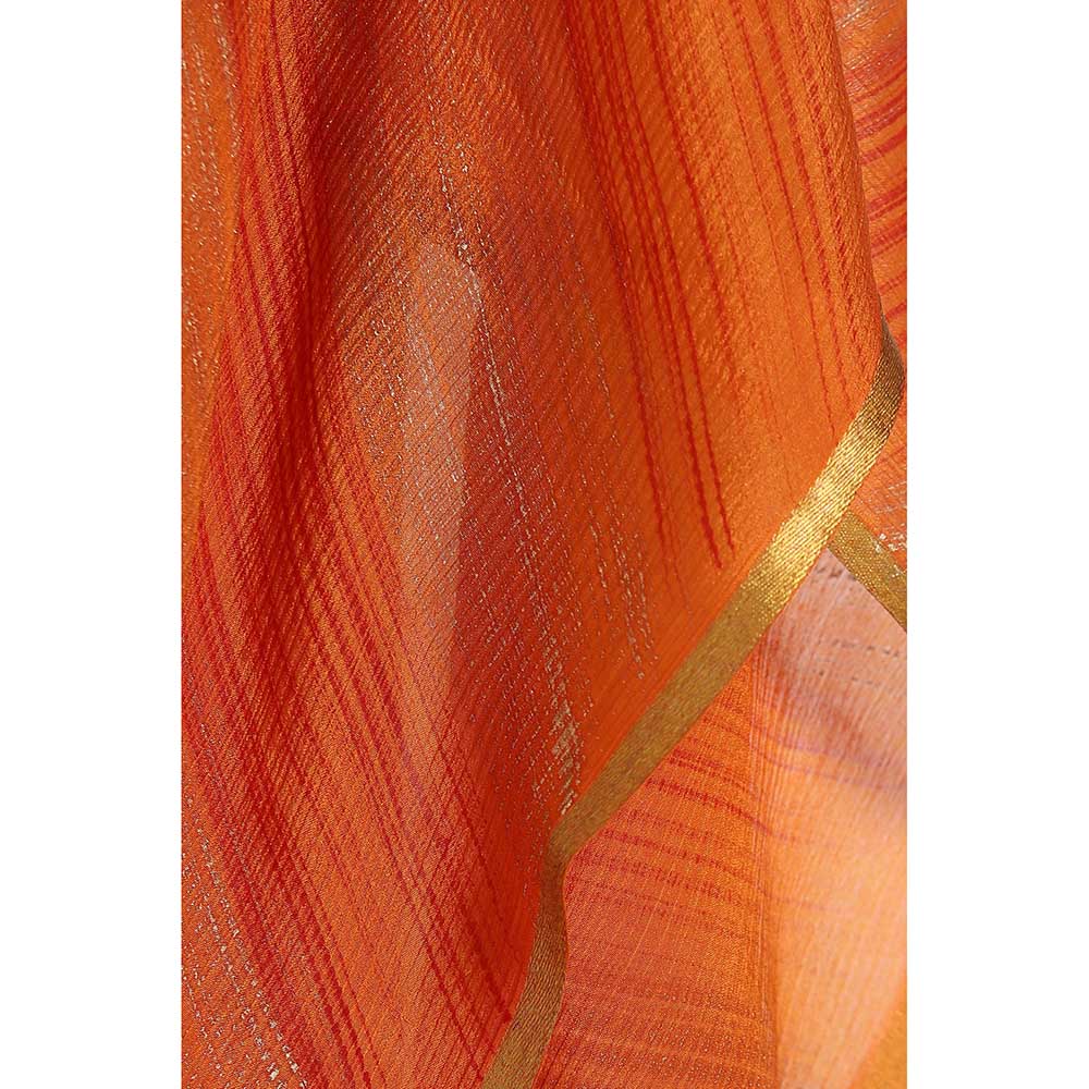 Via East Rust Hand Printed Crepe Saree