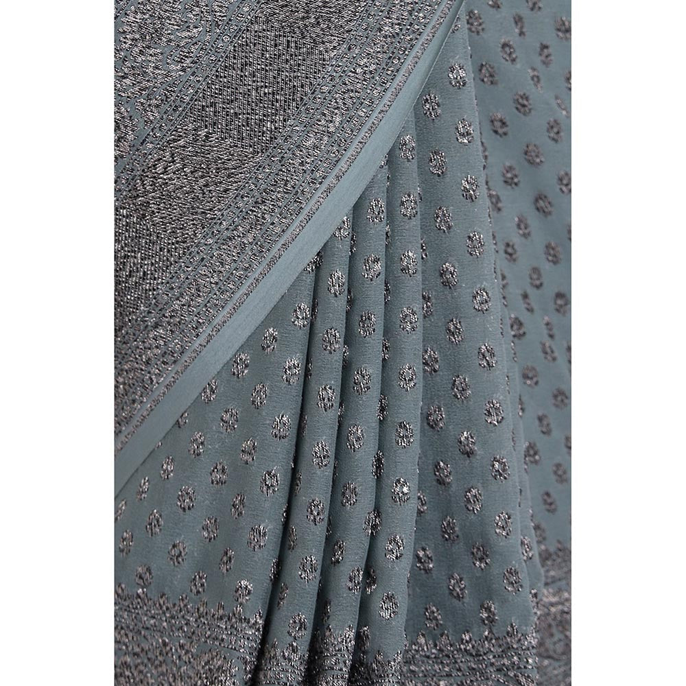 Via East Moss Green Georgette Banarasi Chandrima Saree with Unstitched Blouse