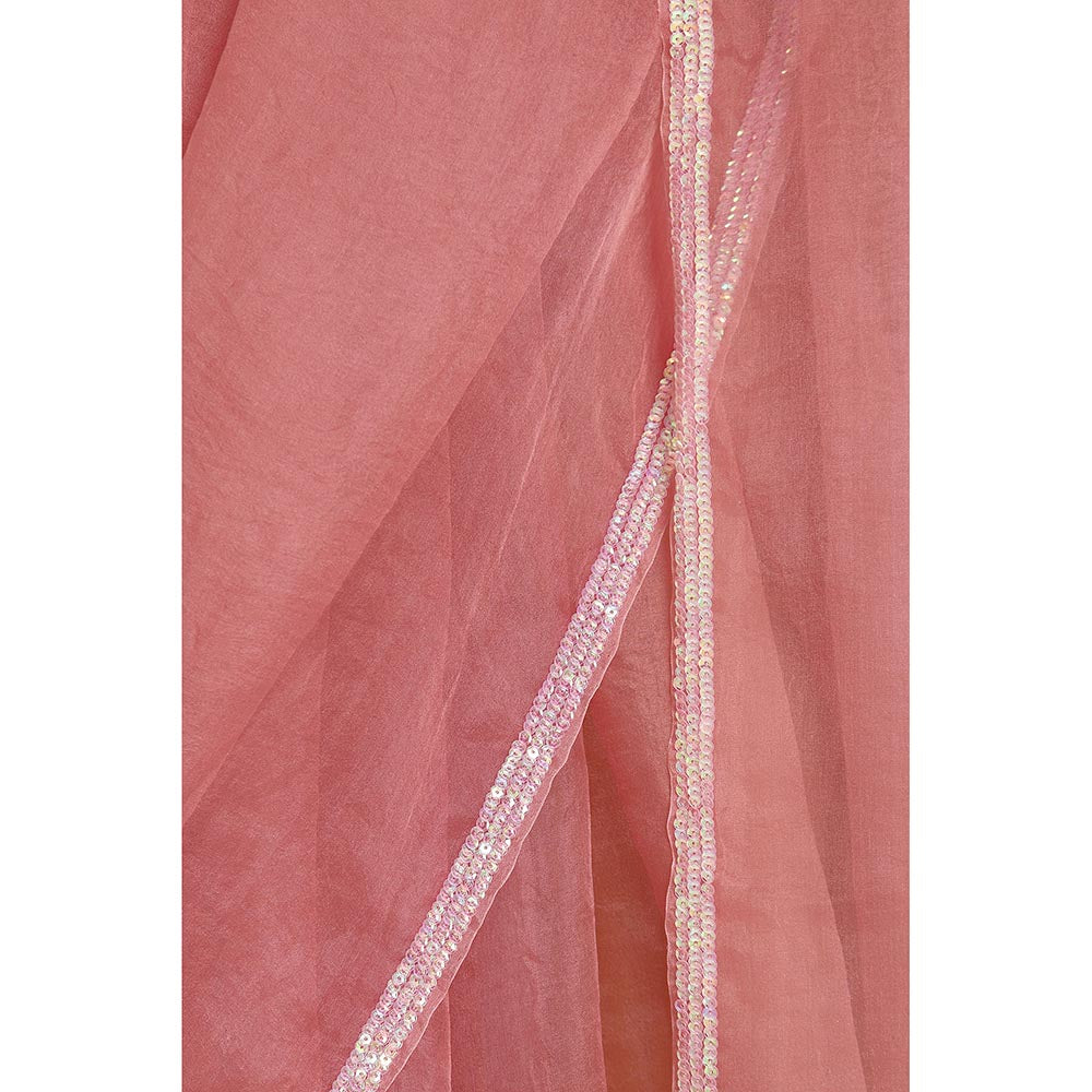 Via East Pink Organza Sequin Celeste Saree