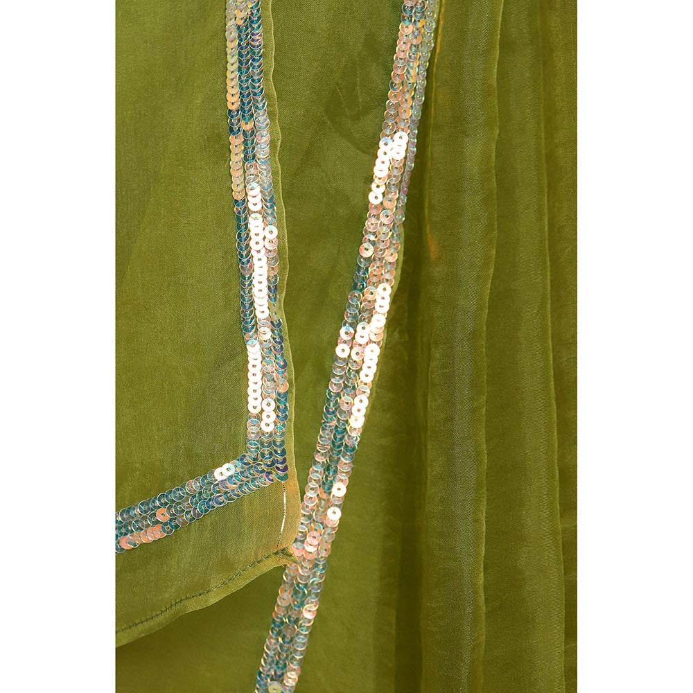 Via East Leaf Green Organza Sequin Celeste Saree