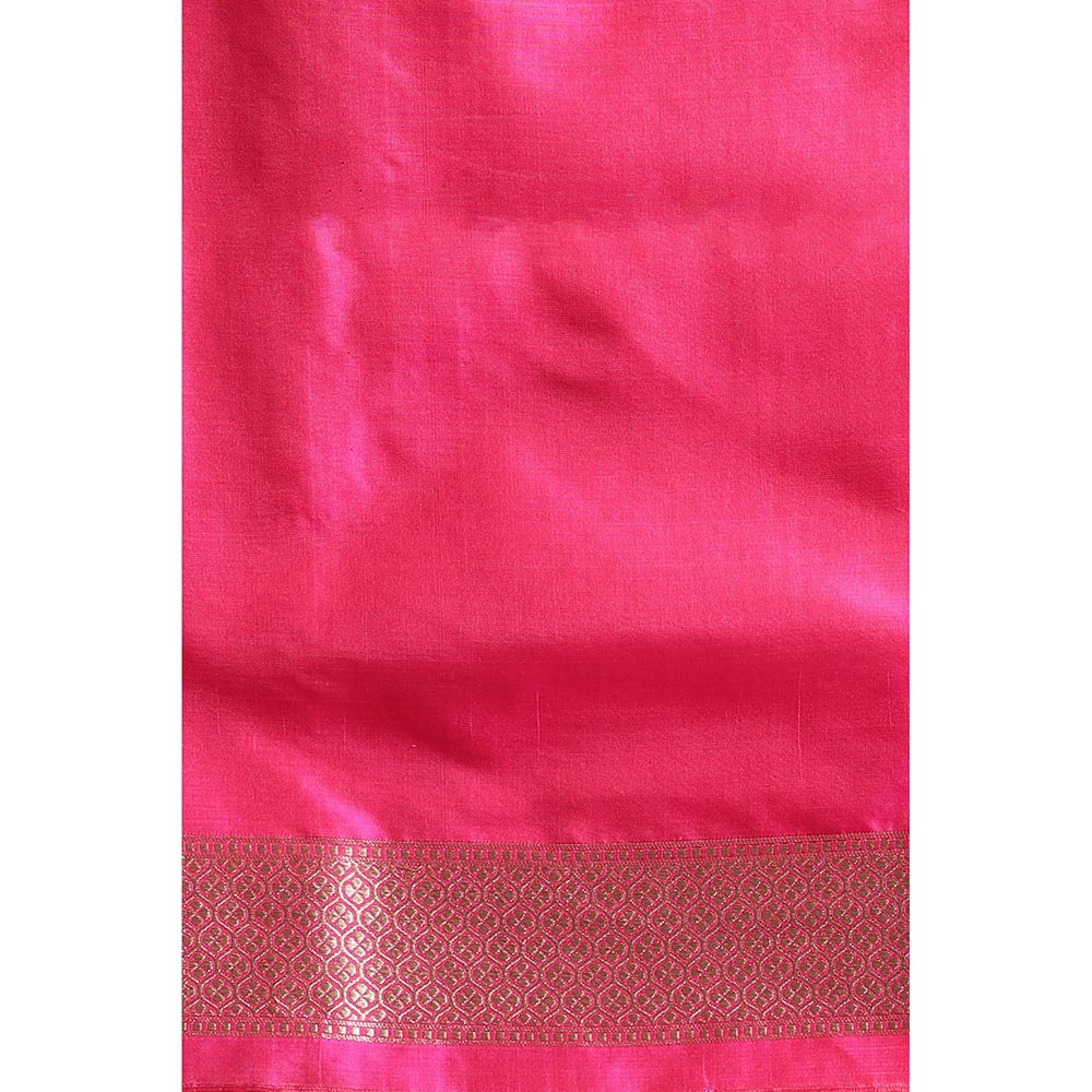Via East Bright Pink Silk Banarasi Saree with Unstitched Blouse