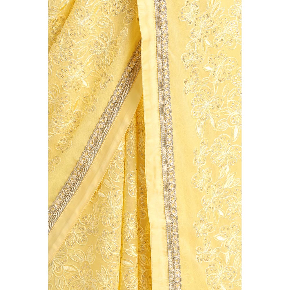 Via East Daisy Yellow Georgette Embroidered Embellished Saree