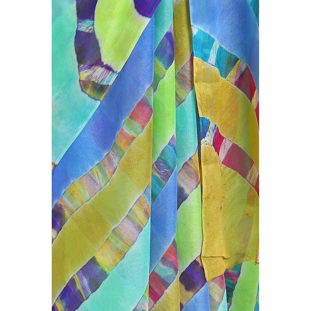 Via East Blue Basant Chiffon Multi Leheriya Saree with Unstitched Blouse