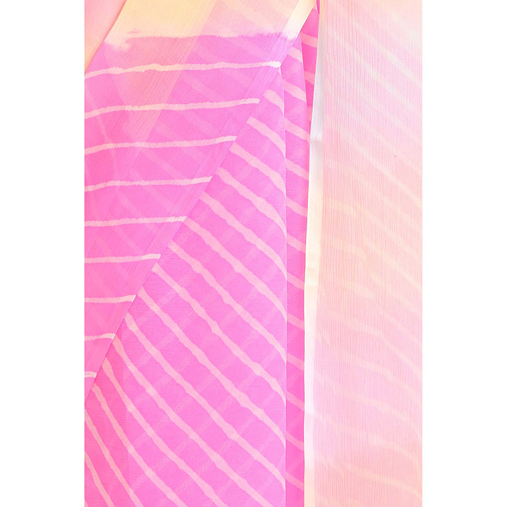 Via East Pink Chiffon Samudri Leheriya Saree with Unstitched Blouse