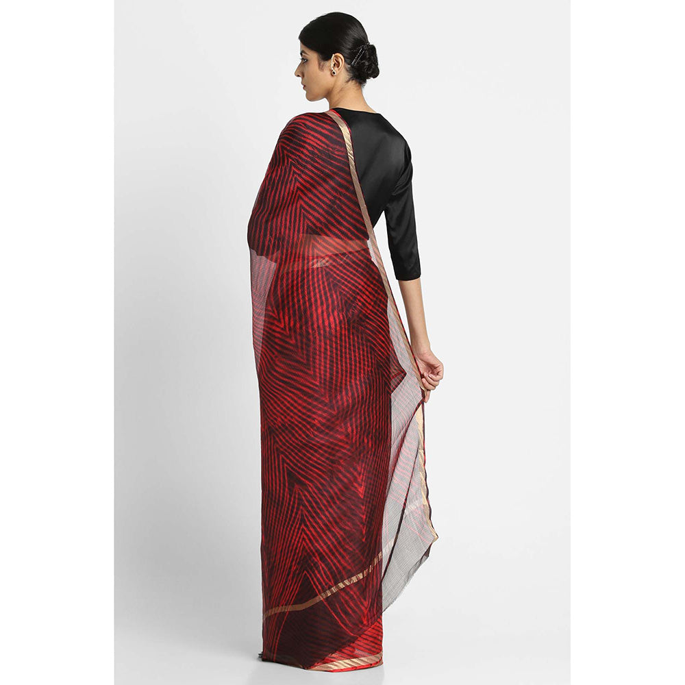 Via East Maroon And Black Kota Silk Arishi Saree with Unstitched Blouse