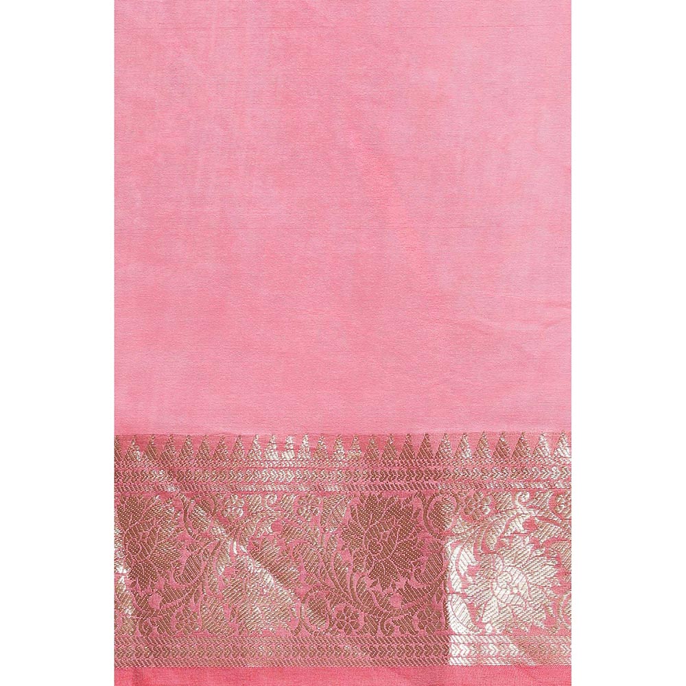 Via East Red Organza Banarasi Saree with Unstitched Blouse