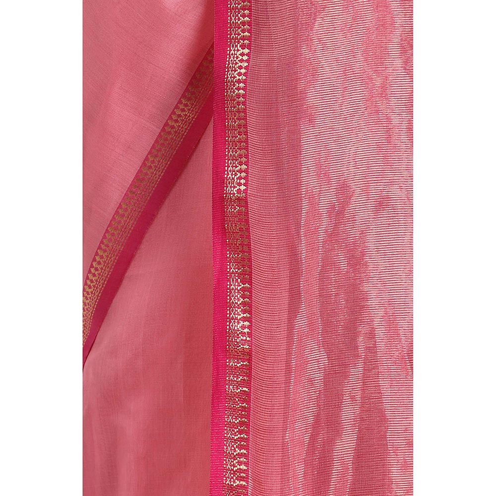 Via East Light Pink Silk Cotton Maheshwari Saree with Unstitched Blouse