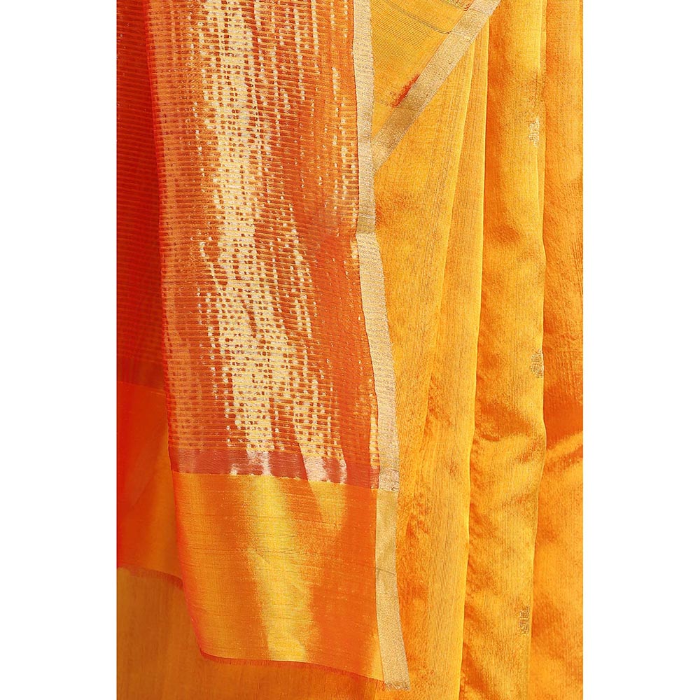Via East Haldi Yellow Silk Chanderi Booti Saree with Unstitched Blouse