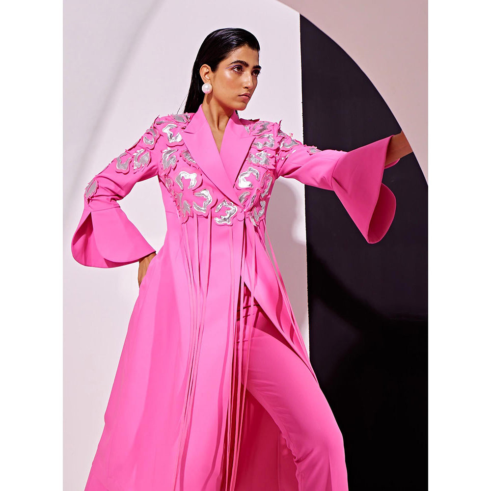 Vidhi Wadhwani Kyna Pink Metallic Applique Pant with Blazer (Set of 2)