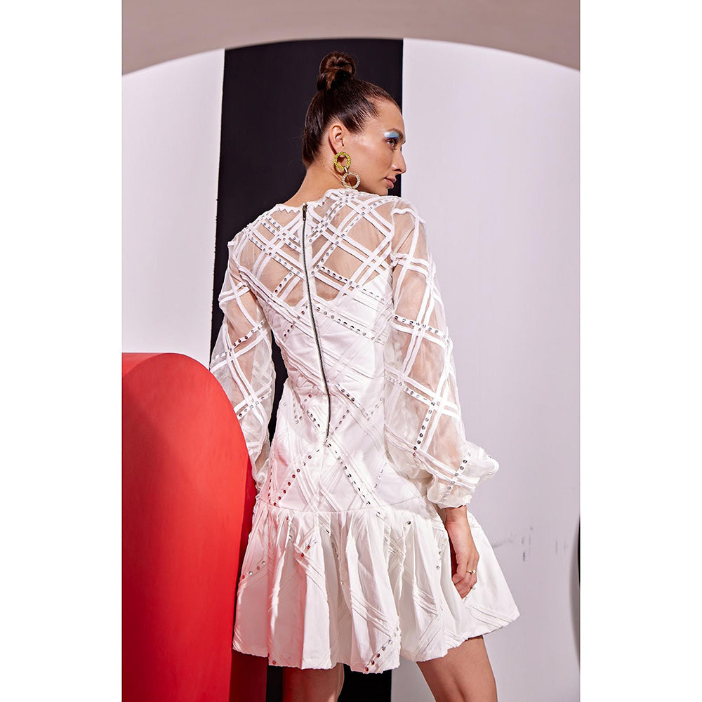 Vidhi Wadhwani White Lina Criss Cross Sculpted Dress