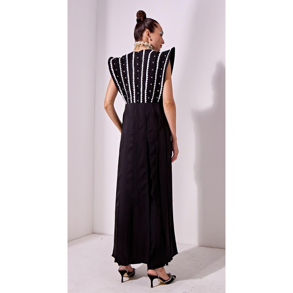 Vidhi Wadhwani Black Katie Panelled Top with Pant (Set of 2)