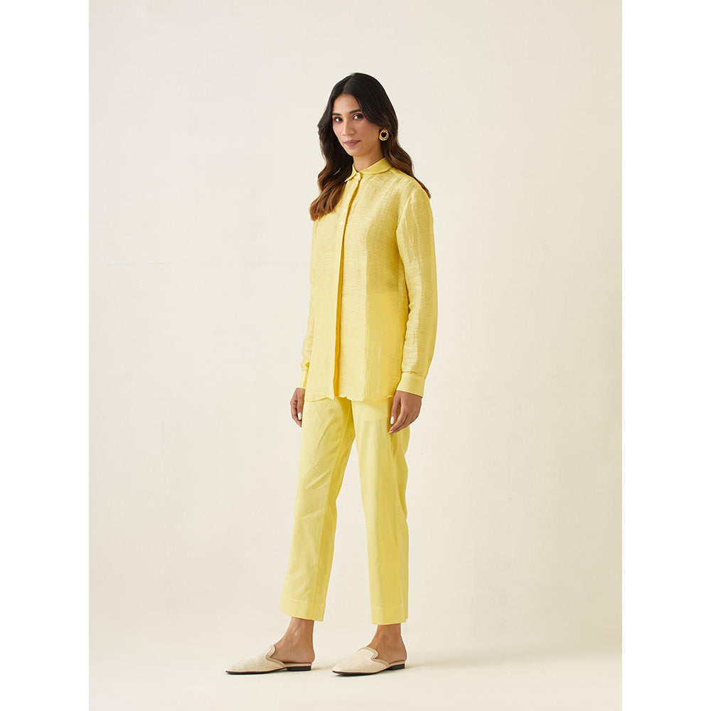 Vinusto Maize Yellow Linen Silk Handloom Shirt