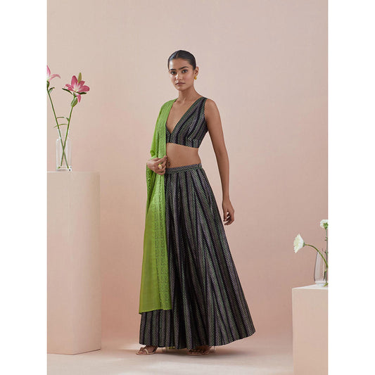 Vinusto Black Textured Cotton Lehenga with Blouse and Dupatta (Set of 3)