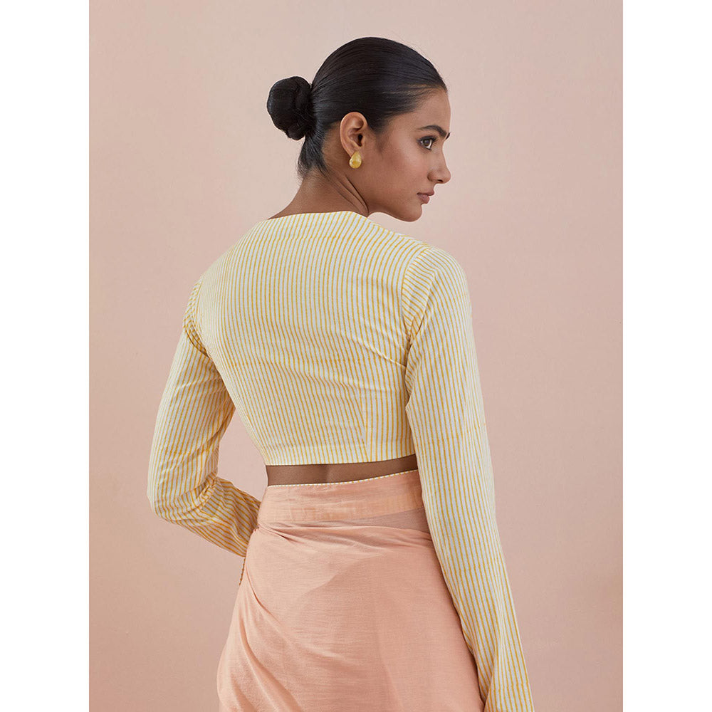 Vinusto Peach Cotton Embroidered Saree with Stitched Blouse