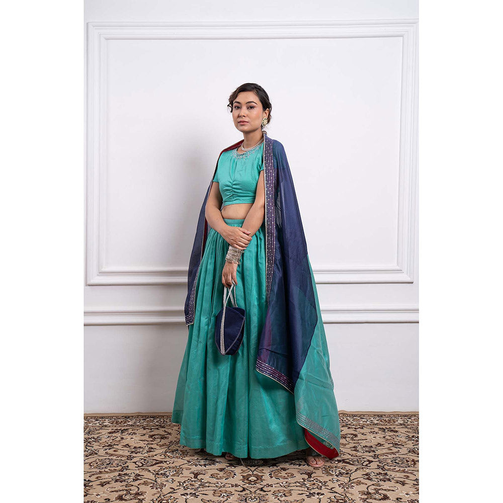 Vinusto Chanderi Handloom Embroidered Blouse with Lehenga and Dupatta (Set of 3)