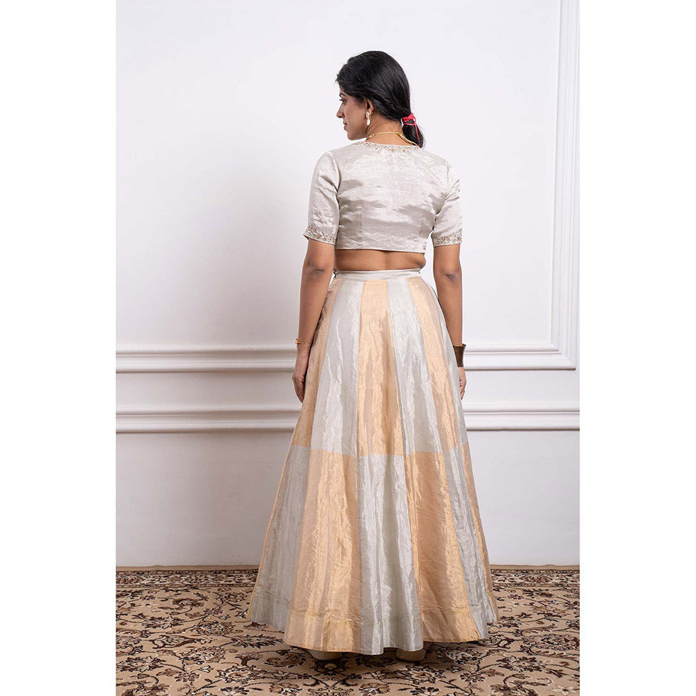 Vinusto Chanderi Embroidered Tissue Zari Blouse with Lehenga and Dupatta (Set of 3)