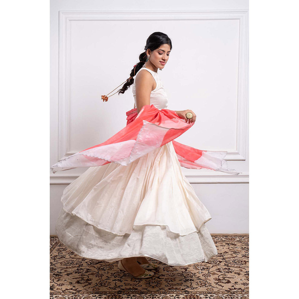 Vinusto Chanderi Embroidered Striped Blouse with Lehenga and Dupatta (Set of 3)