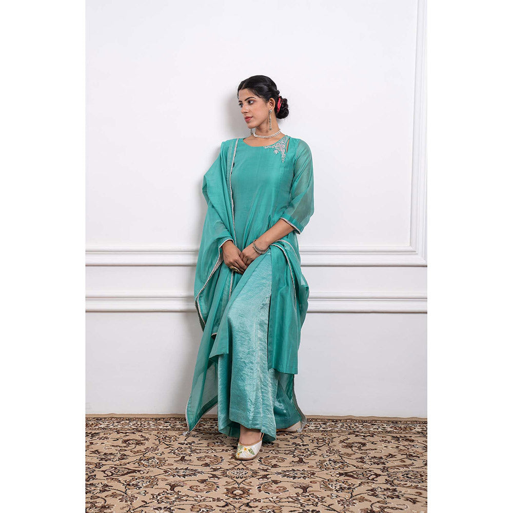 Vinusto Chanderi Handloom A-Line Kurta with Palazzo and Dupatta (Set of 3)