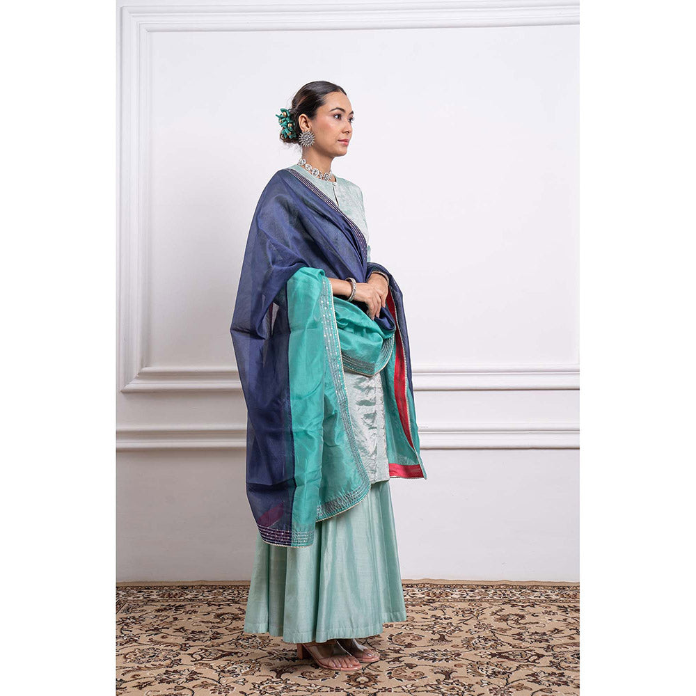 Vinusto Chanderi Handloom Kurta with Palazzo and Dupatta (Set of 3)