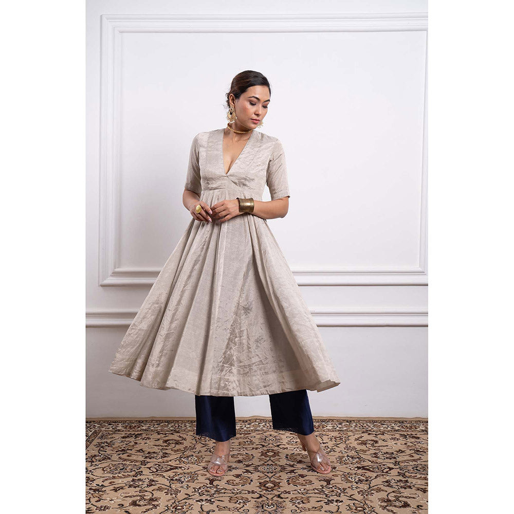 Vinusto Chanderi Zari Solid Anarkali Kurta and Pant (Set of 2)