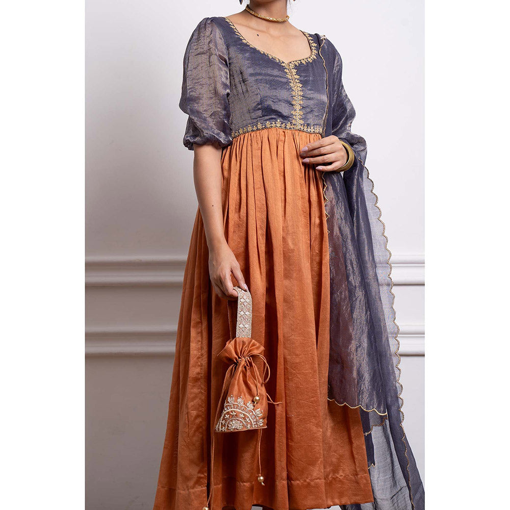 Vinusto Chanderi Embroidered Stripes Anarkali and Churidar (Set of 3)