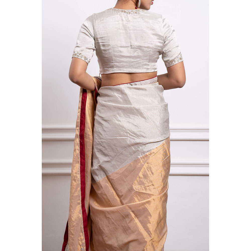 Vinusto Zari Silk Embroidered Saree and Stitched Blouse
