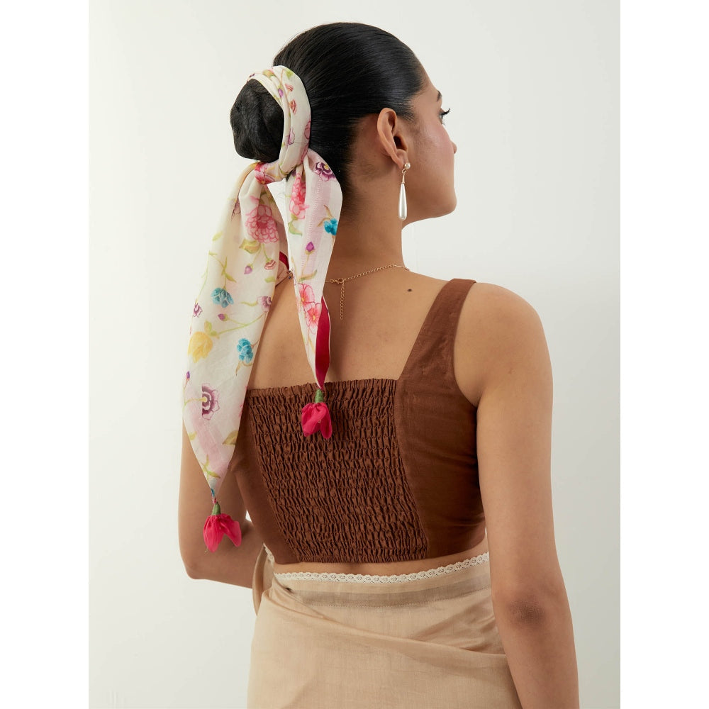 Vinusto Beige Chanderi Saree with Stitched Blouse
