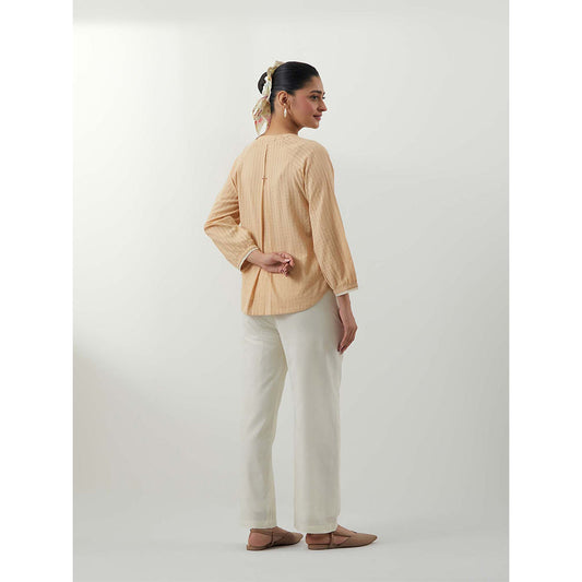 Vinusto Beige Shirt In Textured Cotton Off White Cotton Shirt with Pant