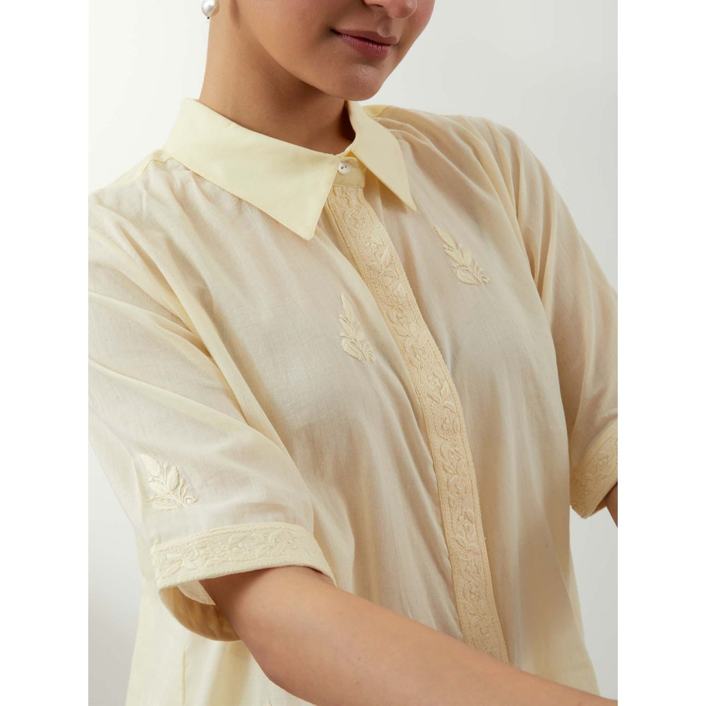 Vinusto Butter Yellow Chikankari Multi-Color Shirt and Pant In Textured Cotton