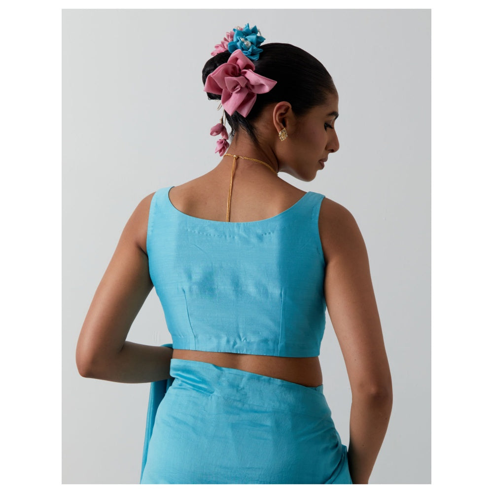 Vinusto Ready-to-Wear Chanderi Ruffled Pallu & Zardozi Saree with Stitched Blouse