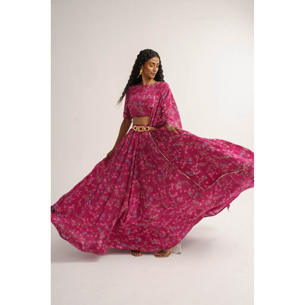Vishala Shree Pink Rose Lehenga with Blouse and Dupatta (Set of 3)
