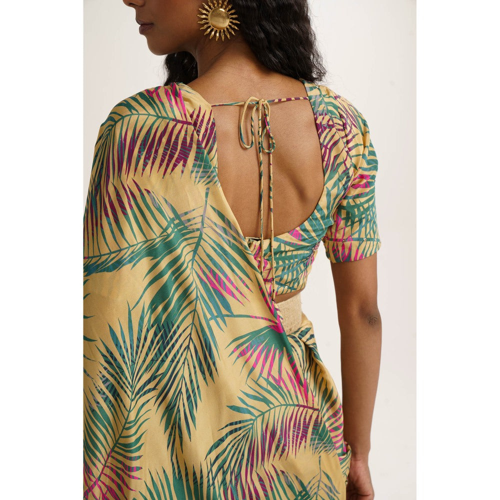 Vishala Shree Yellow Sunflower Saree with Stitched Blouse