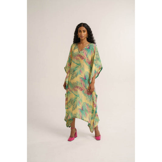 Vishala Shree Yellow Chrysanthemum Kaftan Dress