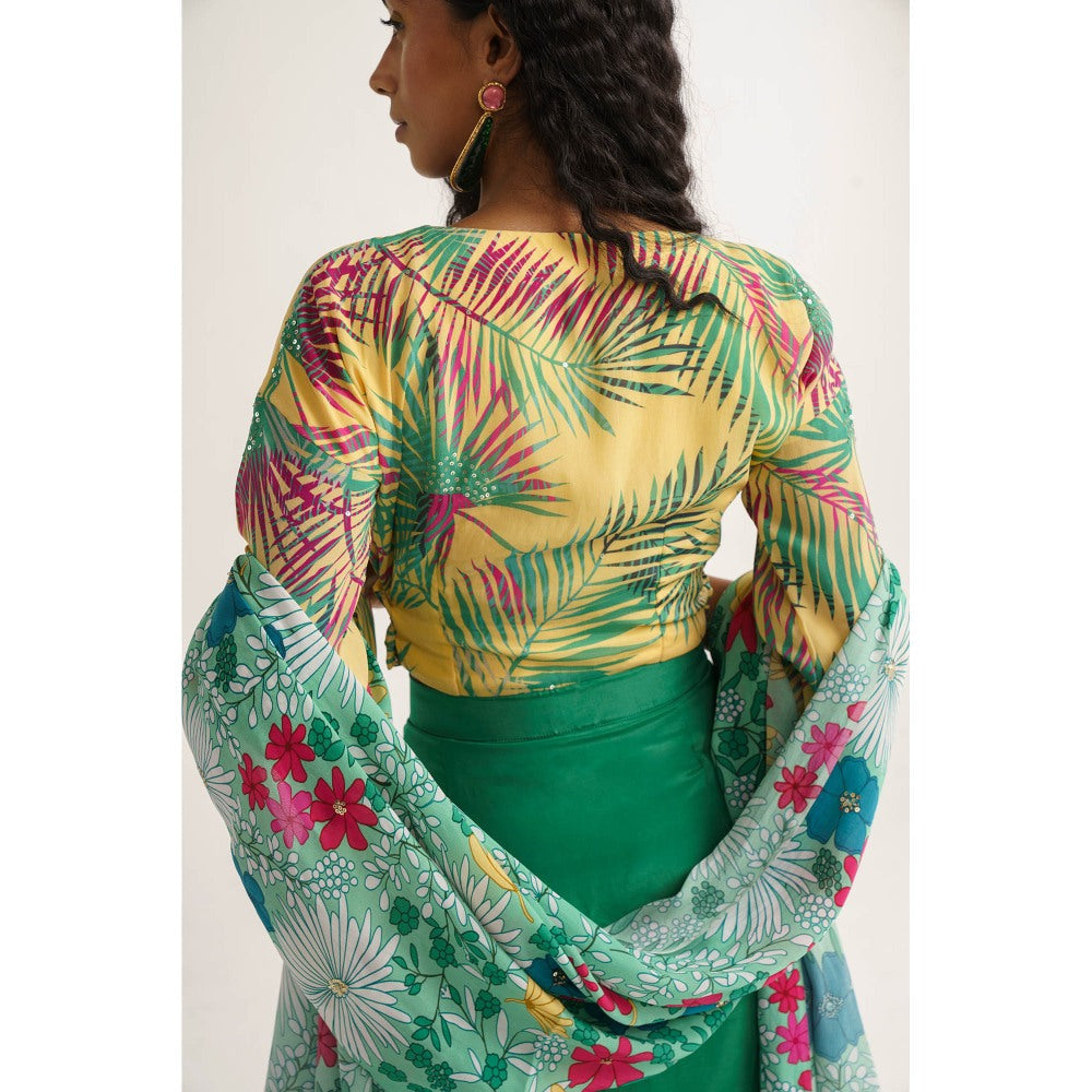 Vishala Shree Yellow Allamanda Top with Skirt and Dupatta (Set of 3)